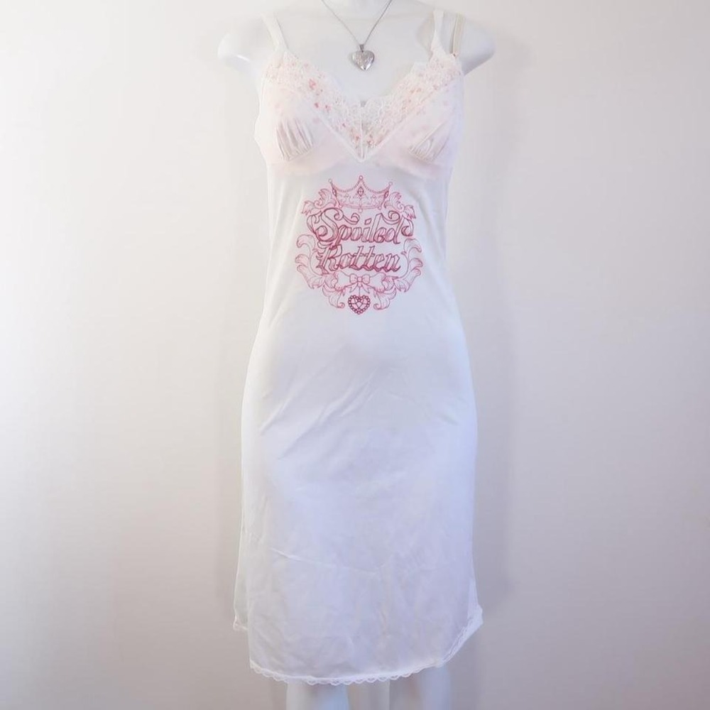 y2k spoiled rotten satin slip dress lace trim coquette size S